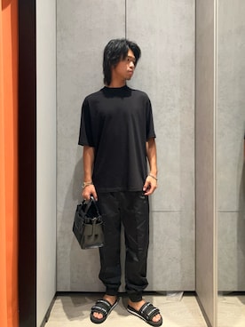 「ARMANI EXCHANGE（アルマーニエクスチェンジ）のアイテム（サンダル）」を使った、TAKUYAさん（メンズ・174cm）の夏コーディネート