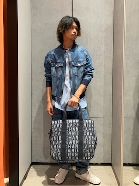 「ARMANI EXCHANGE（アルマーニエクスチェンジ）のアイテム（デニムジャケット）」を使った、TAKUYAさん（メンズ・174cm）の夏コーディネート