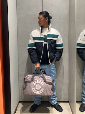 「アイテム（ボストンバッグ、ベージュ系）」を使った、TAKUYAさん（メンズ・174cm）の秋コーディネート