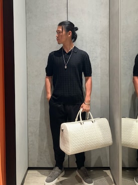 「ARMANI EXCHANGE（アルマーニエクスチェンジ）の【A|X アルマーニ エクスチェンジ】スエード レースアップスニーカー（スニーカー、ベージュ系）」を使った、TAKUYAさん（メンズ・174cm）の夏コーディネート