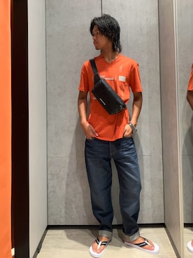 「ARMANI EXCHANGE（アルマーニエクスチェンジ）のアイテム（サンダル）」を使った、TAKUYAさん（メンズ・174cm）の夏コーディネート