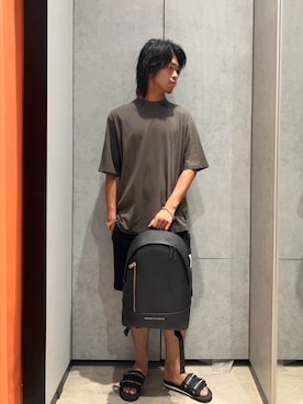 「ARMANI EXCHANGE（アルマーニエクスチェンジ）のアイテム（サンダル）」を使った、TAKUYAさん（メンズ・174cm）の夏コーディネート