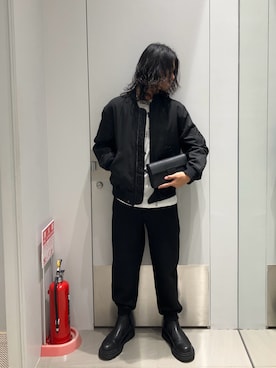 「ARMANI EXCHANGE（アルマーニエクスチェンジ）の【A|X アルマーニ エクスチェンジ】NL パデッド ボンバージャケット（ブルゾン）」を使った、TAKUYAさん（メンズ・174cm）の秋コーディネート