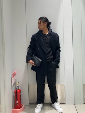 「アイテム（ピーコート）」を使った、TAKUYAさん（メンズ・174cm）の冬コーディネート