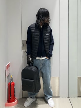 「アイテム（ダウンベスト）」を使った、TAKUYAさん（メンズ・174cm）の冬コーディネート