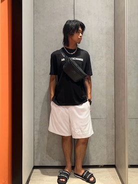 「ARMANI EXCHANGE（アルマーニエクスチェンジ）のアイテム（サンダル）」を使った、TAKUYAさん（メンズ・174cm）の夏コーディネート