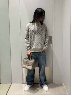 「ARMANI EXCHANGE（アルマーニエクスチェンジ）の【A|X アルマーニ エクスチェンジ】＜オンライン限定＞AXロゴ レースアップスニーカー（スニーカー、ホワイト系）」を使った、TAKUYAさん（メンズ・174cm）の春コーディネート