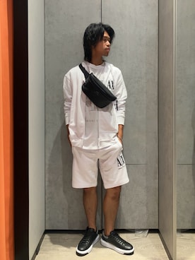 「ARMANI EXCHANGE（アルマーニエクスチェンジ）のアイテム（パーカー）」を使った、TAKUYAさん（メンズ・174cm）の夏コーディネート