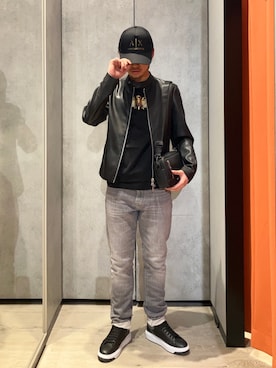 「ARMANI EXCHANGE（アルマーニエクスチェンジ）のアイテム（ノーカラージャケット）」を使った、TAKUYAさん（メンズ・174cm）の春コーディネート