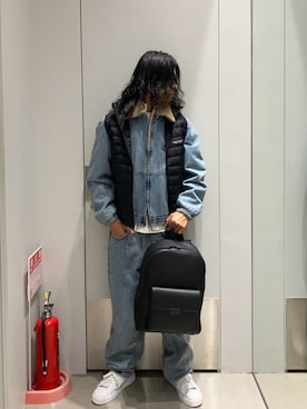 「アイテム（ダウンベスト）」を使った、TAKUYAさん（メンズ・174cm）の冬コーディネート