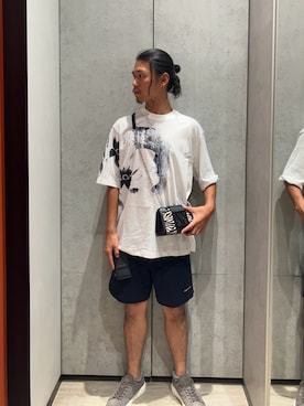 「ARMANI EXCHANGE（アルマーニエクスチェンジ）の【A|X アルマーニ エクスチェンジ】スエード レースアップスニーカー（スニーカー、ベージュ系）」を使った、TAKUYAさん（メンズ・174cm）の夏コーディネート