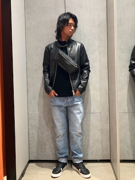 「ARMANI EXCHANGE（アルマーニエクスチェンジ）のアイテム（ノーカラージャケット）」を使った、TAKUYAさん（メンズ・174cm）の秋コーディネート