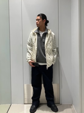 「ARMANI EXCHANGE（アルマーニエクスチェンジ）の【A|X アルマーニ エクスチェンジ】ボリュームソール レザーレースアップブーツ（ブーツ、ブラック系）」を使った、TAKUYAさん（メンズ・174cm）の春コーディネート