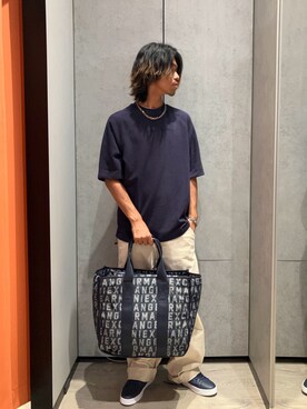 「ARMANI EXCHANGE（アルマーニエクスチェンジ）のアイテム（トートバッグ）」を使った、TAKUYAさん（メンズ・174cm）の夏コーディネート