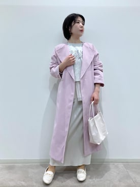 「アイテム（トレンチコート、ピンク系）」を使った、ゆんさん（レディース・155cm）の春コーディネート