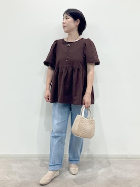 「ROPE' PICNIC（ロペピクニック）のキルティングベロアミニショルダーバッグ（ショルダーバッグ）」を使った、ゆんさん（レディース・155cm）の秋コーディネート
