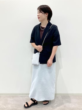 「ROPE' PICNIC（ロペピクニック）の【接触冷感・吸水速乾・防シワ】エフォートレスリラックスハーフスリーブジャケット（テーラードジャケット）」を使った、ゆんさん（レディース・155cm・30代）の夏コーディネート