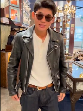 「アイテム（ライダースジャケット）」を使った、　　0122さん（メンズ・176cm）の秋コーディネート