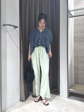 「Jena espace merveilleux(ジェナ エスパスメルヴェイユ)の【サラサラ半袖デニム】テンセルフレンチシャツ(シャツ/ブラウス、ブルー系)」を使った、na_915gさん(レディース・166cm)の夏コーディネート