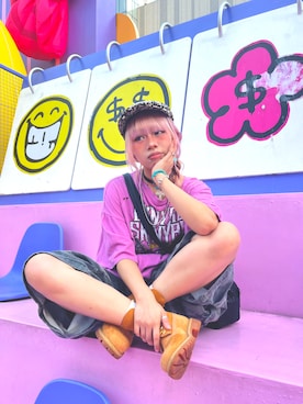「アイテム（カーゴパンツ）」を使った、LOさん（レディース・167cm）の夏コーディネート
