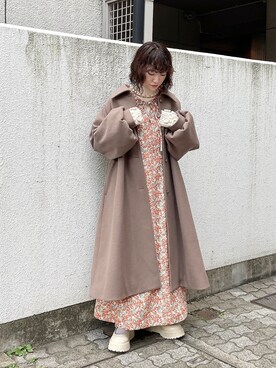 「Aラインコート」｜「アイテム（ワンピース/ドレス）」を使った、seinaさん（レディース・153cm）の秋コーディネート