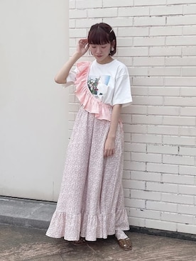 「アイテム（チャーム、ピンク系）」を使った、seinaさん（レディース・153cm）の夏コーディネート