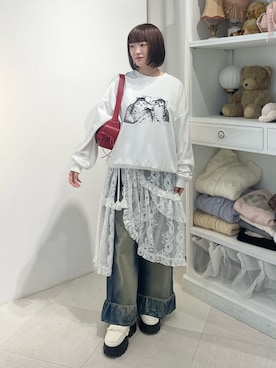 「merry jenny（メリージェニー）のアイテム（スウェット）」を使った、seinaさん（レディース・153cm）の秋コーディネート