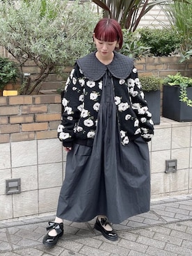 「merry jenny（メリージェニー）のfluffy pattern jacket（その他アウター）」を使った、seinaさん（レディース・153cm）の秋コーディネート