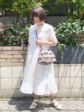 「merry jenny（メリージェニー）の箔グログランベルトシューズ（パンプス）」を使った、seinaさん（レディース・153cm）の夏コーディネート