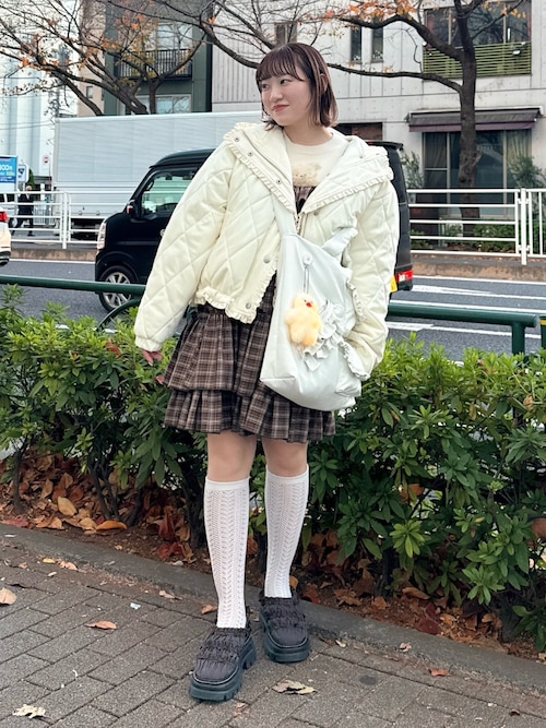 チェックホイップクリームミニワンピース（ワンピース）｜merry jenny