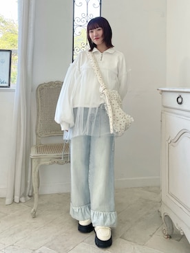 「merry jenny（メリージェニー）のアイテム（スウェット）」を使った、seinaさん（レディース・153cm）の秋コーディネート