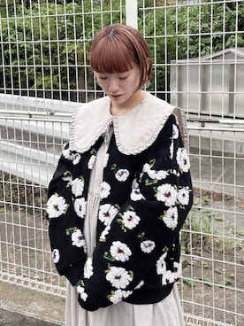 「merry jenny（メリージェニー）のfluffy pattern jacket（その他アウター）」を使った、seinaさん（レディース・153cm）の秋コーディネート