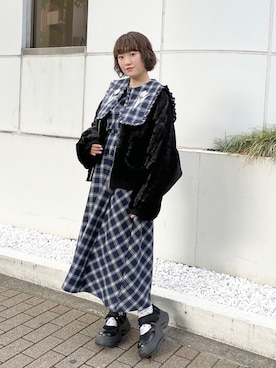 「チェックワンピース」｜「アイテム（ブルゾン）」を使った、seinaさん（レディース・153cm）の秋コーディネート