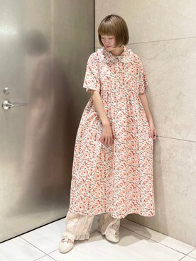 「merry jenny（メリージェニー）の箔グログランベルトシューズ（パンプス）」を使った、seinaさん（レディース・153cm）の夏コーディネート