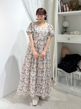 「merry jenny（メリージェニー）のflowerプリーツワンピース（ワンピース、ホワイト系）」を使った、seinaさん（レディース・153cm）の春コーディネート