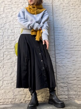 「アイテム（ネックウォーマー/スヌード、イエロー系）」を使った、cocoさん（レディース・154cm）の秋コーディネート