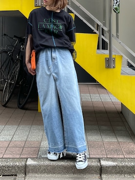 「mi via loca（ミヴィアロカ）のシアー配色ステッチチュールトップス（Tシャツ/カットソー）」を使った、cocoさん（レディース・154cm）の春コーディネート