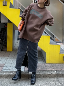 「ほめられ本命コーデ」｜「アイテム（スウェット）」を使った、cocoさん（レディース・154cm）の冬コーディネート