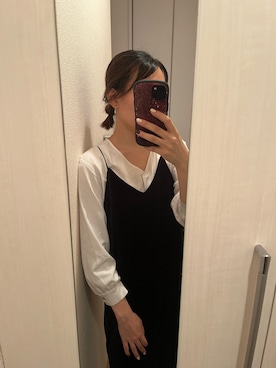 「ベロアスカート」｜「アイテム（ワンピース/ドレス）」を使った、momoさん（レディース・160cm）の秋コーディネート