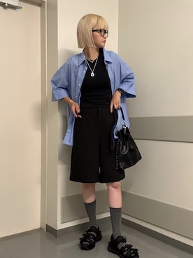 「tk.TAKEO KIKUCHI（ティーケータケオキクチ）のアイテム（パンツ）」を使った、hamada miyuさん（レディース・162cm）の夏コーディネート