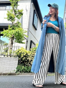 「ストライプパンツ」｜「アイテム（ワンピース/ドレス）」を使った、toshikoshiさん（レディース・160cm）の春コーディネート