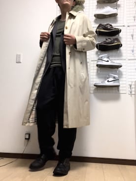「バーバリー」｜「アイテム（ステンカラーコート）」を使った、コユッキーさん（メンズ・170cm）の春コーディネート