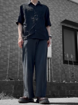 「GU（ジーユー）のアイテム（シャツ/ブラウス、ブラック系）」を使った、コユッキーさん（メンズ・170cm）の夏コーディネート