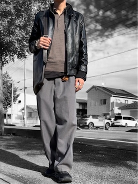 「アイテム（ライダースジャケット）」を使った、コユッキーさん（メンズ・170cm）の秋コーディネート