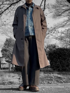 「UNIQLO（ユニクロ）のアイテム（ステンカラーコート、グレー系）」を使った、コユッキーさん（メンズ・170cm）の春コーディネート
