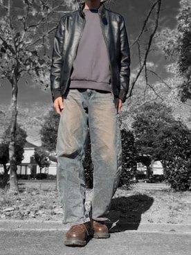 「アイテム（ライダースジャケット）」を使った、コユッキーさん（メンズ・170cm）の秋コーディネート