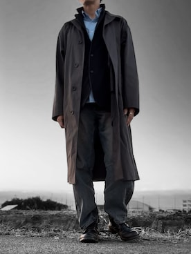 「アイテム（ステンカラーコート）」を使った、コユッキーさん（メンズ・170cm）の冬コーディネート