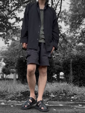 「GU（ジーユー）のアイテム（タンクトップ、ブラック系）」を使った、コユッキーさん（メンズ・170cm）の夏コーディネート