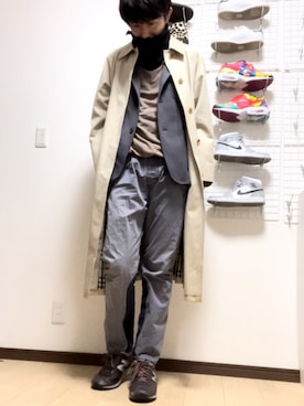 「バーバリー」｜「アイテム（ステンカラーコート）」を使った、コユッキーさん（メンズ・170cm）の冬コーディネート