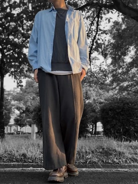 「UNIQLO Cのアイテム（シャツ/ブラウス、ブルー系）」を使った、コユッキーさん（メンズ・170cm）の夏コーディネート